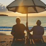 photo of older retired couple on beach