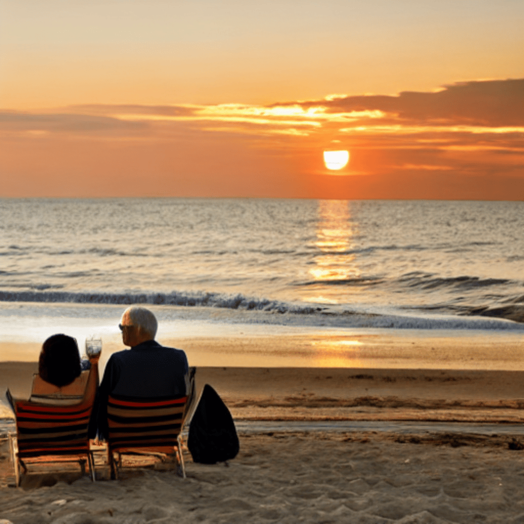 50yr old plus couple enjoying retirement on the beach
