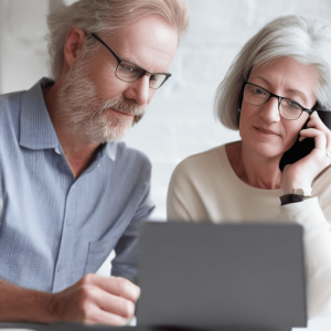 Middle aged couple reviewing various IRA retirement account options