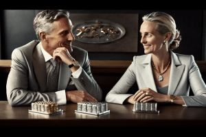 couple sitting at table discussing silver retirement investing