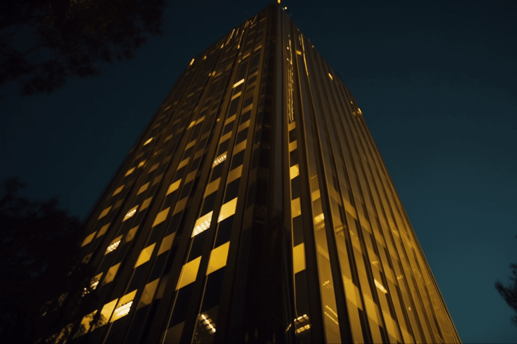 tall bank building at night